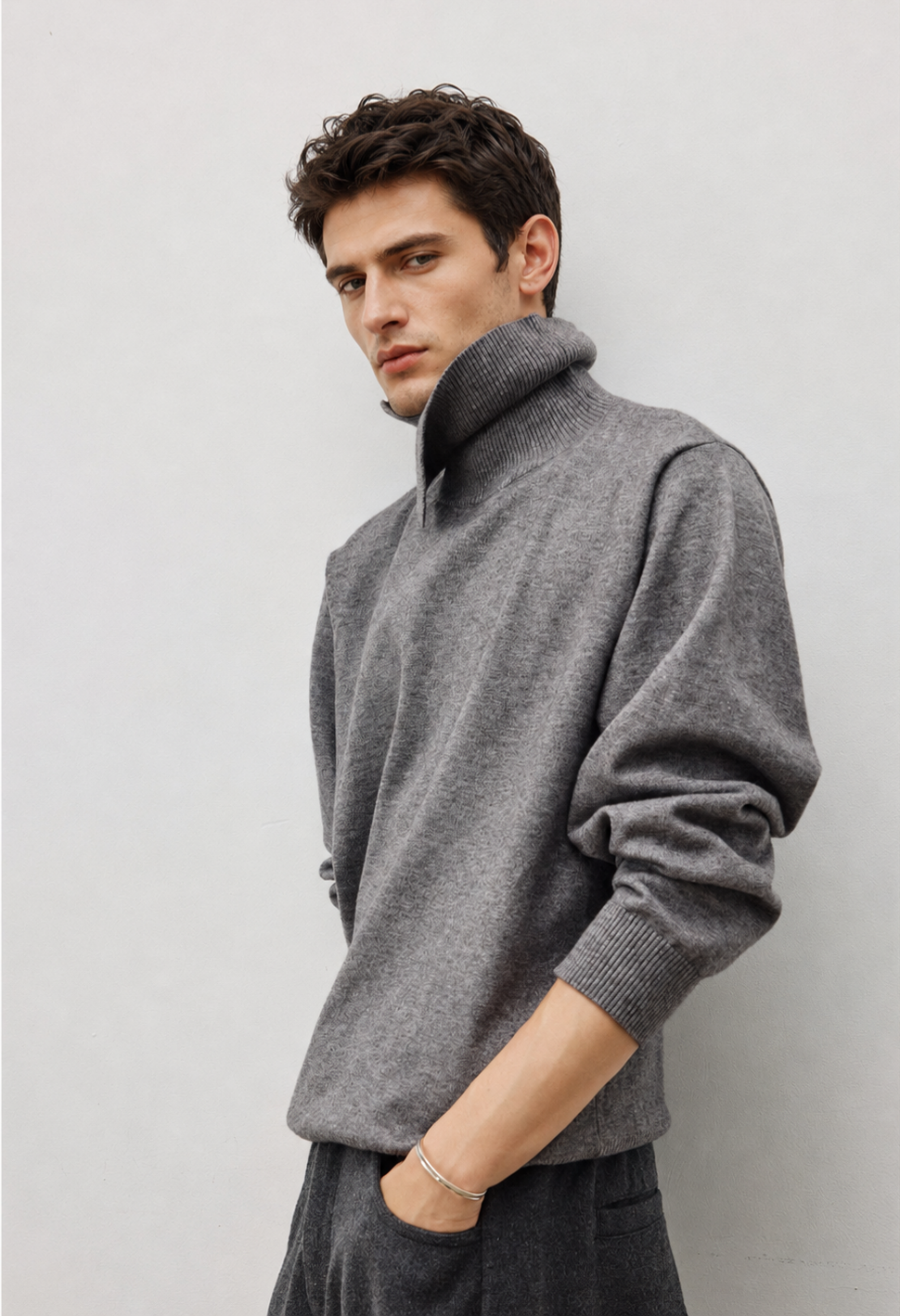 Unisex Wool Blend Stand Collar Knit Sweater