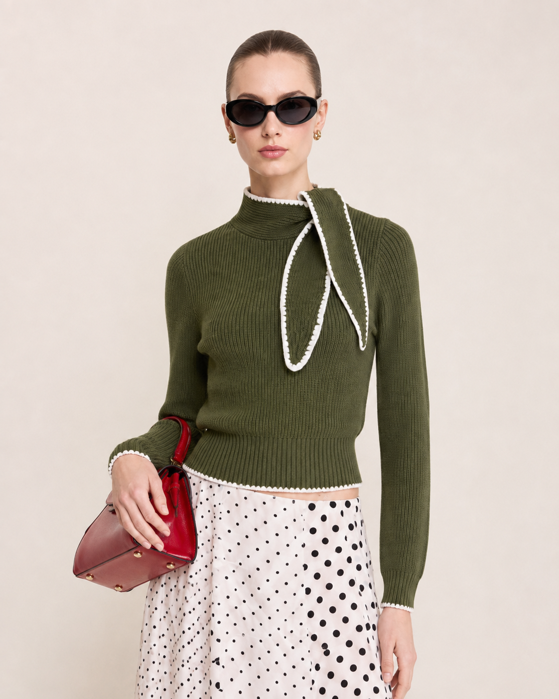 Women’s French Style High Neck Bow Knit Top