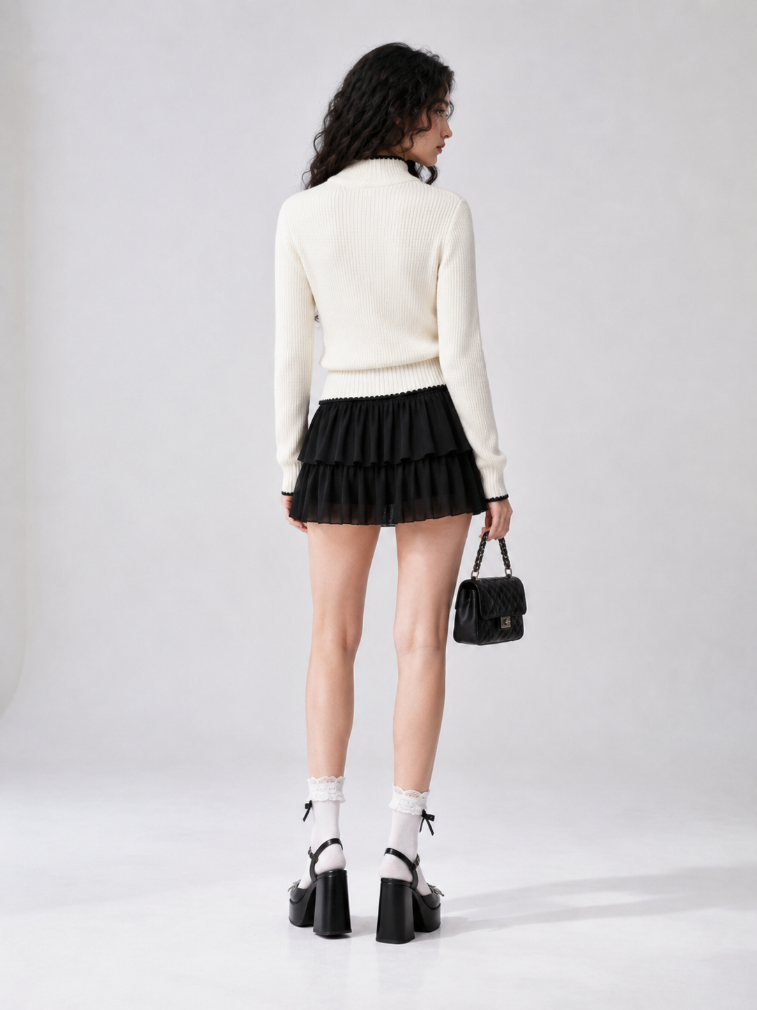 Women’s French Style High Neck Bow Knit Top