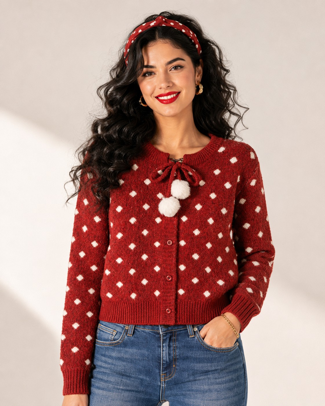 Women’s Color Block Knit Sweater with Bow Detail