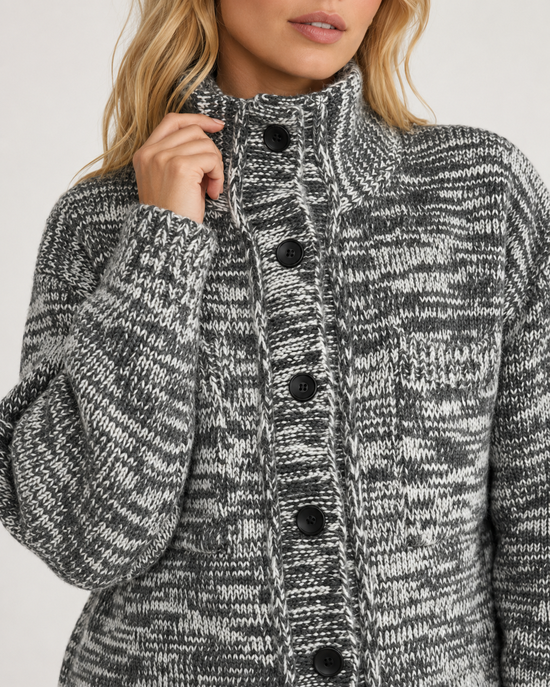 Unisex Wool Blend High Neck Knit Cardigan Sweater Button Front