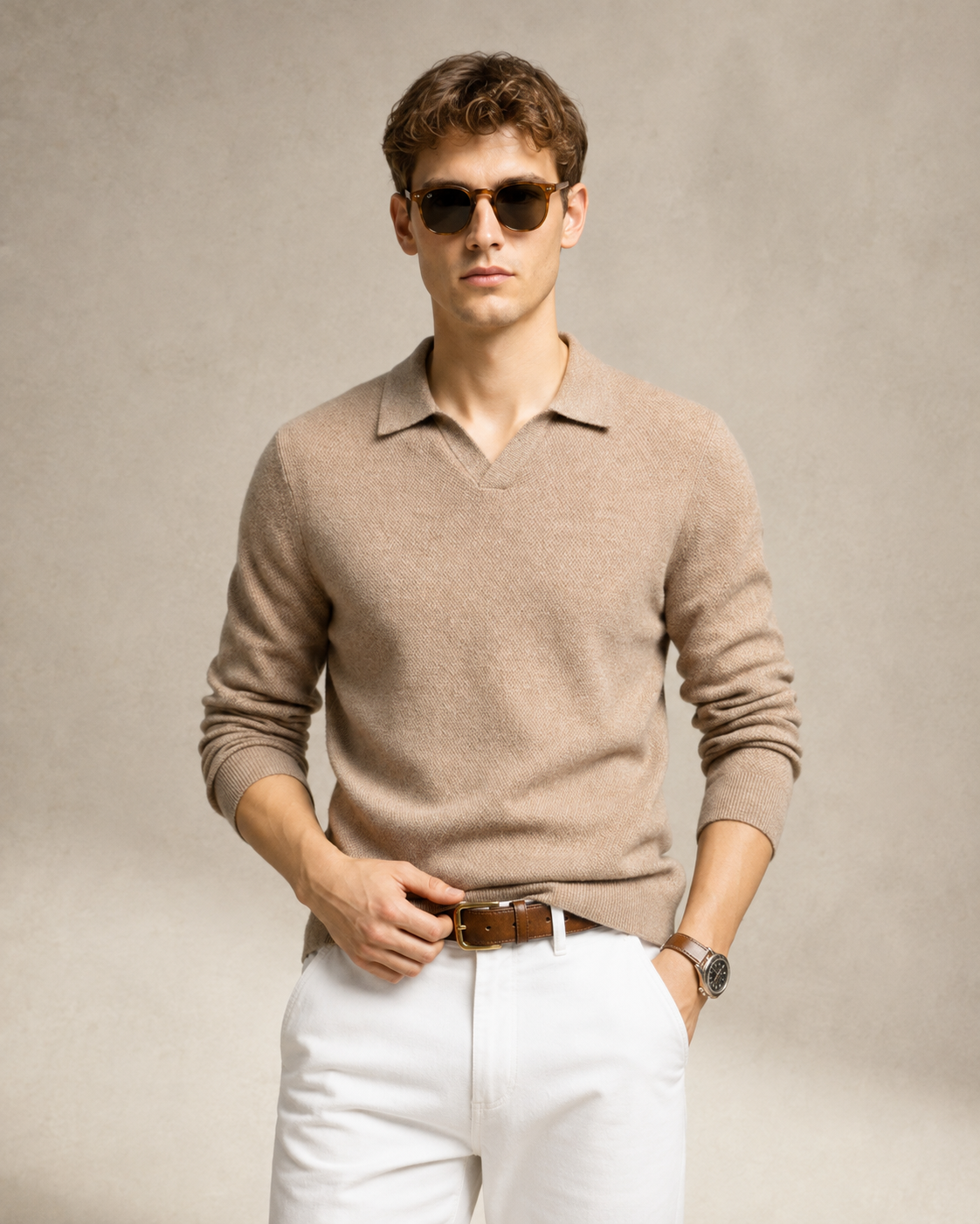 Men’s 100% Cashmere Polo Knit Sweater