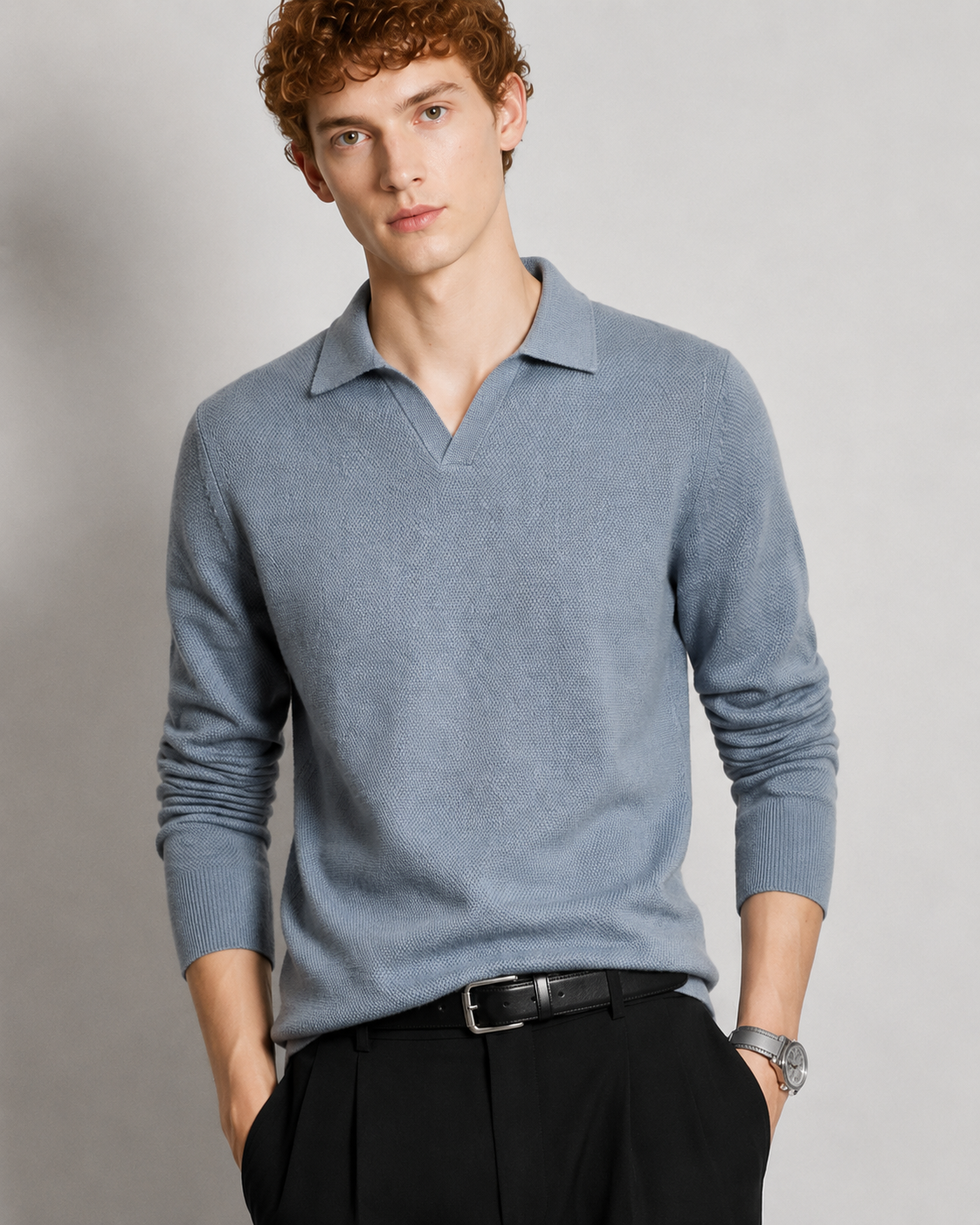Men’s 100% Cashmere Polo Knit Sweater