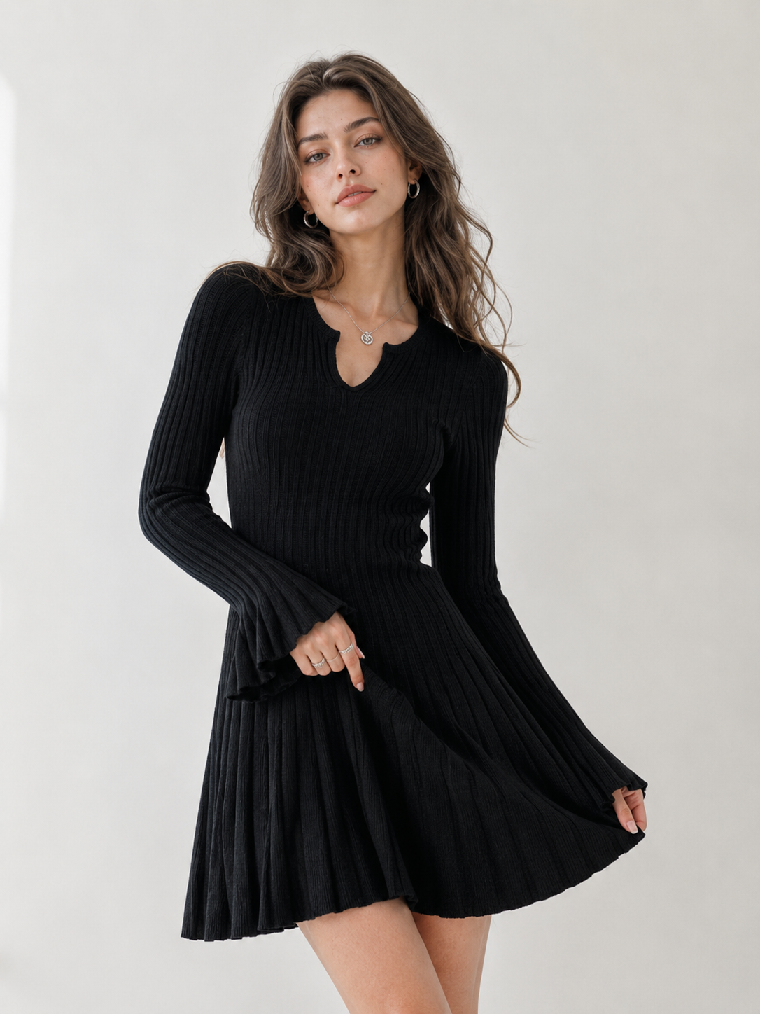 Women’s V-Neck Ribbed Knit Dress