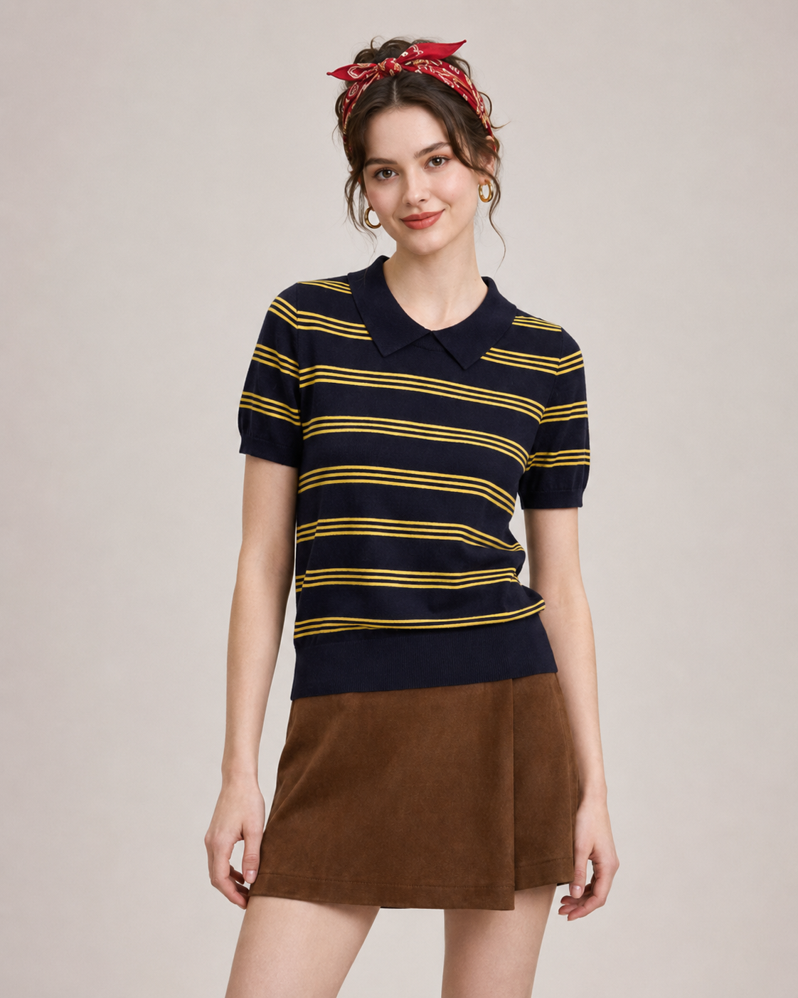 Women’s Striped Polo Knit Top