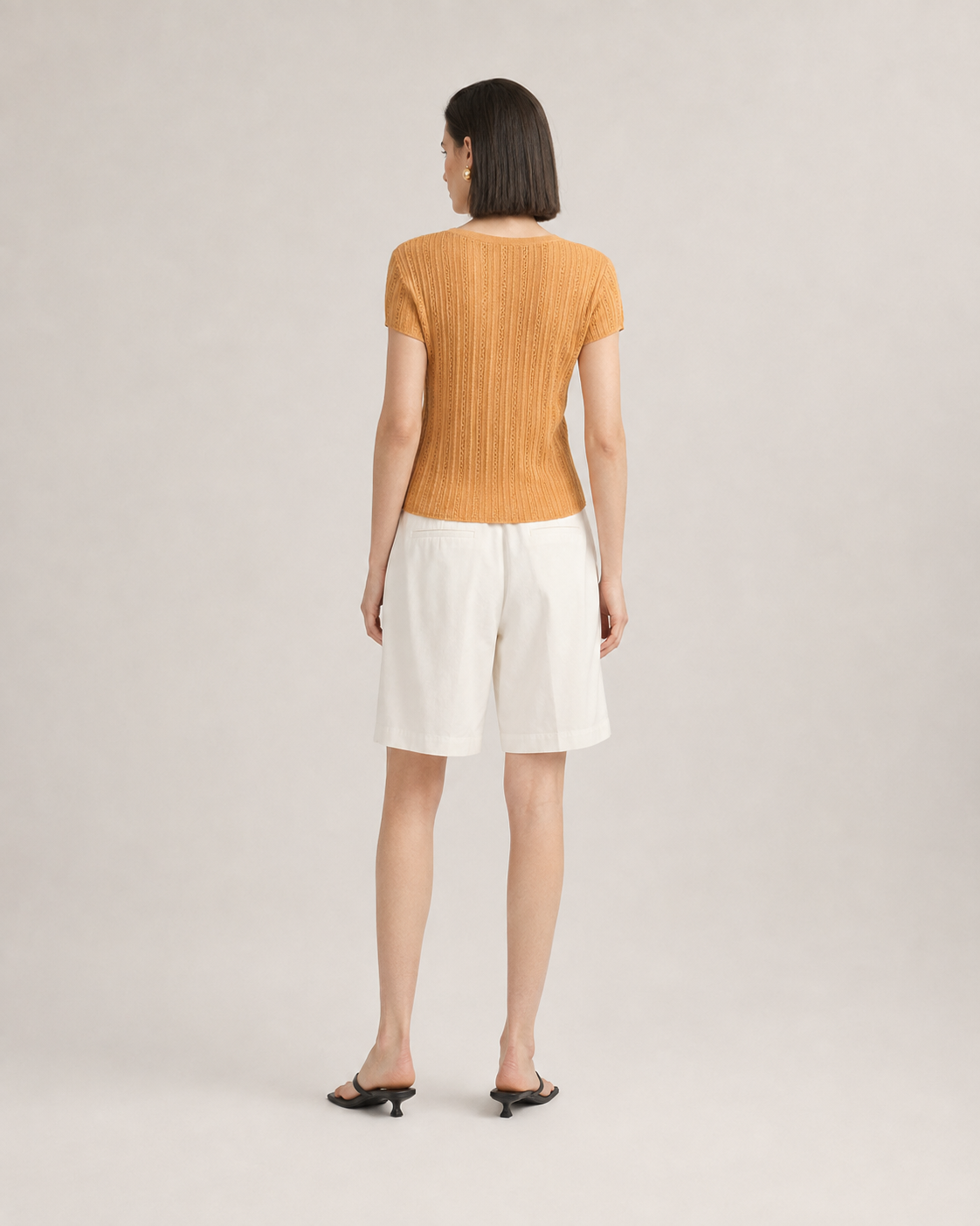 Women’s V-Neck Short Sleeve Openwork Knit Top