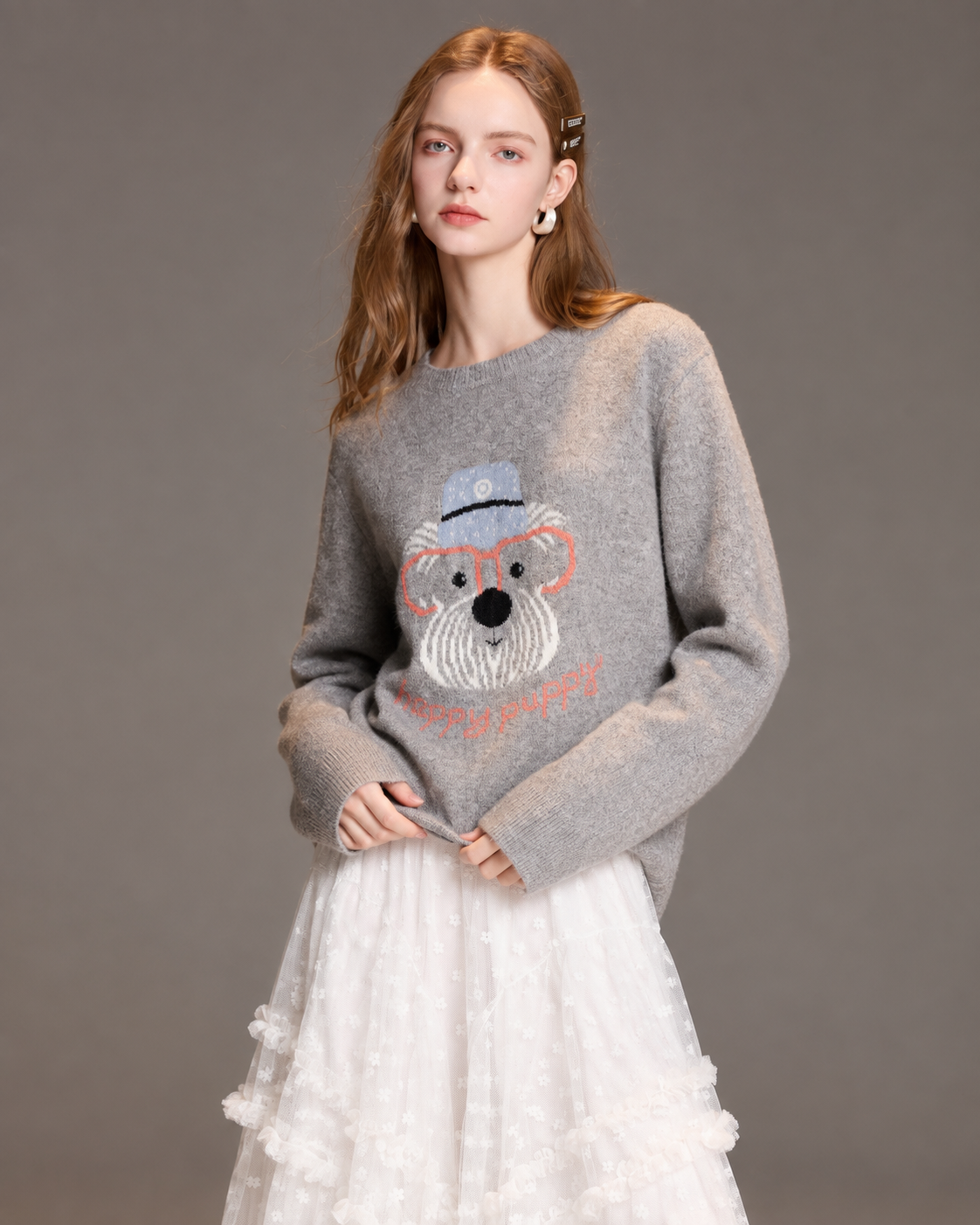 Women's Cute Dog Jacquard Knit Sweater