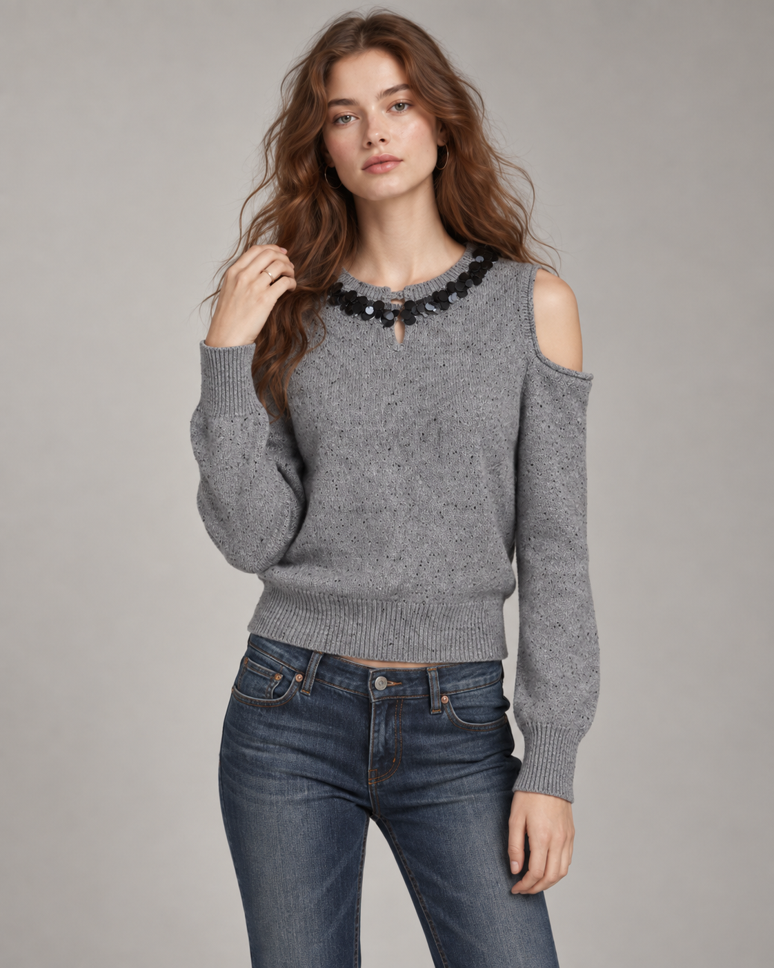 Women's Cold Shoulder Wool Blend Knit Sweater