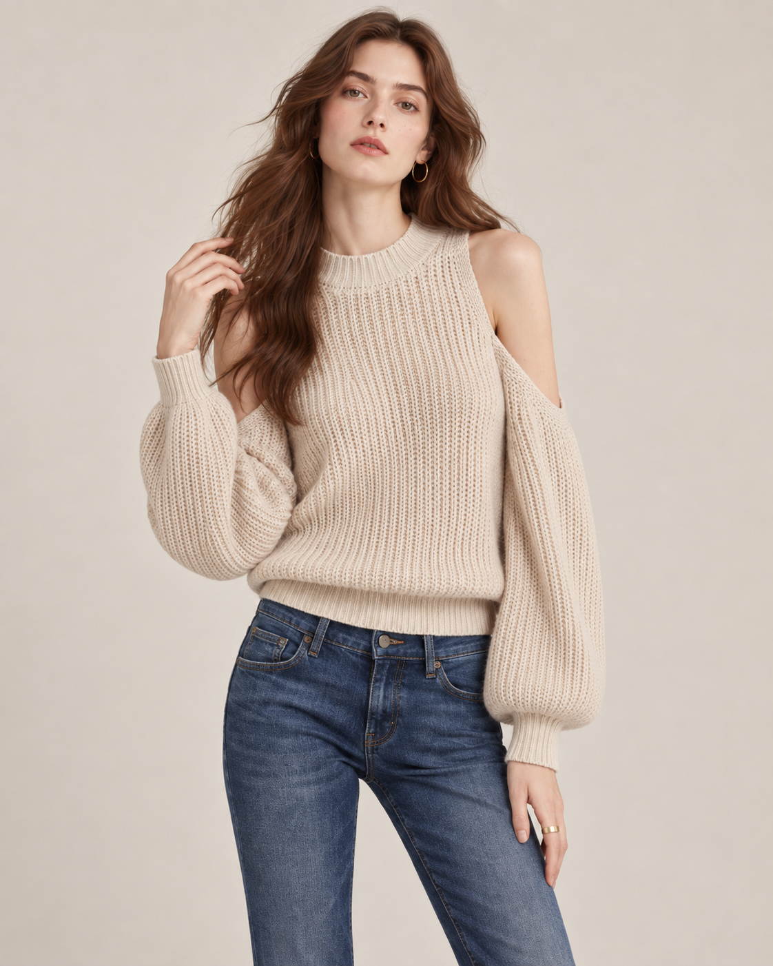 Women's Off Shoulder Wool Blend Knit Sweater