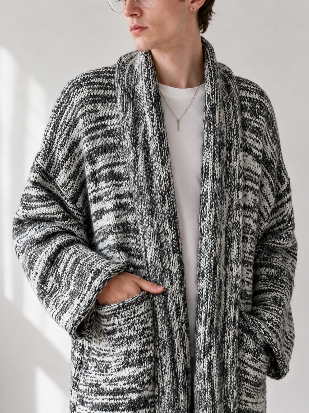 Unisex Wool Cashmere Blend Chunky Knit Cardigan Sweater Oversized Open Front