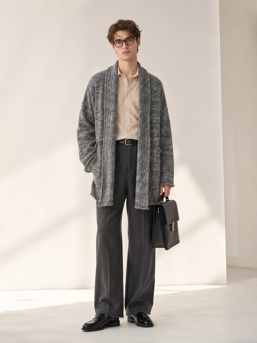 Unisex Wool Cashmere Blend Chunky Knit Cardigan Sweater Oversized Open Front