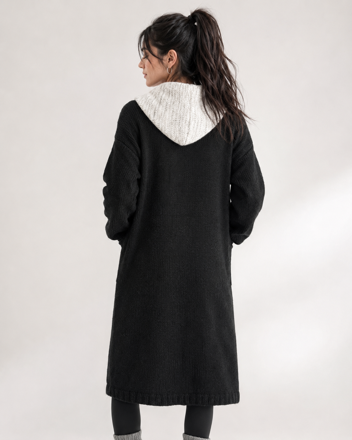 Women's Wool Blend Chunky Knit Hooded Long Cardigan Sweater