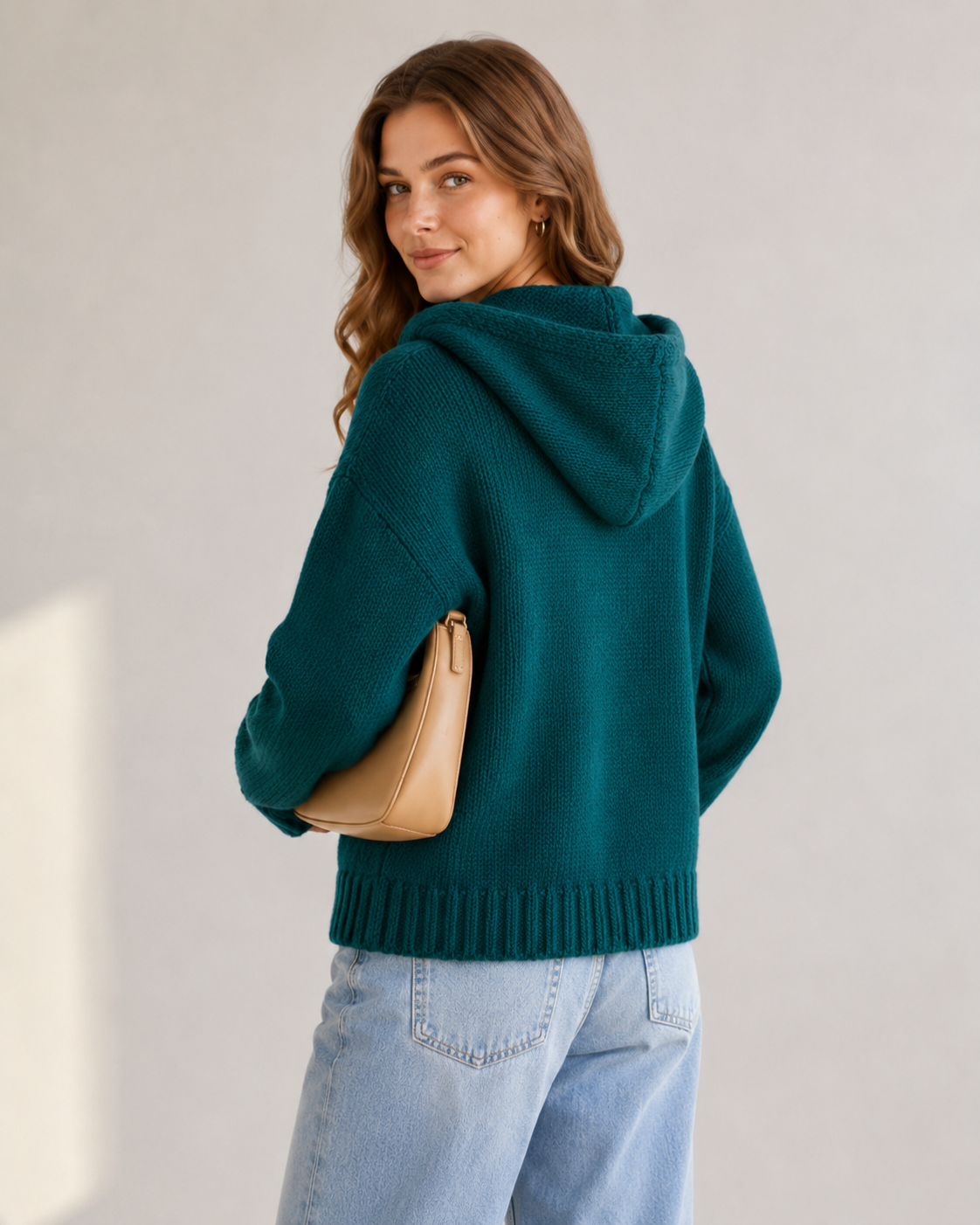Women's Wool Blend Chunky Knit Hooded Short Cardigan Sweater