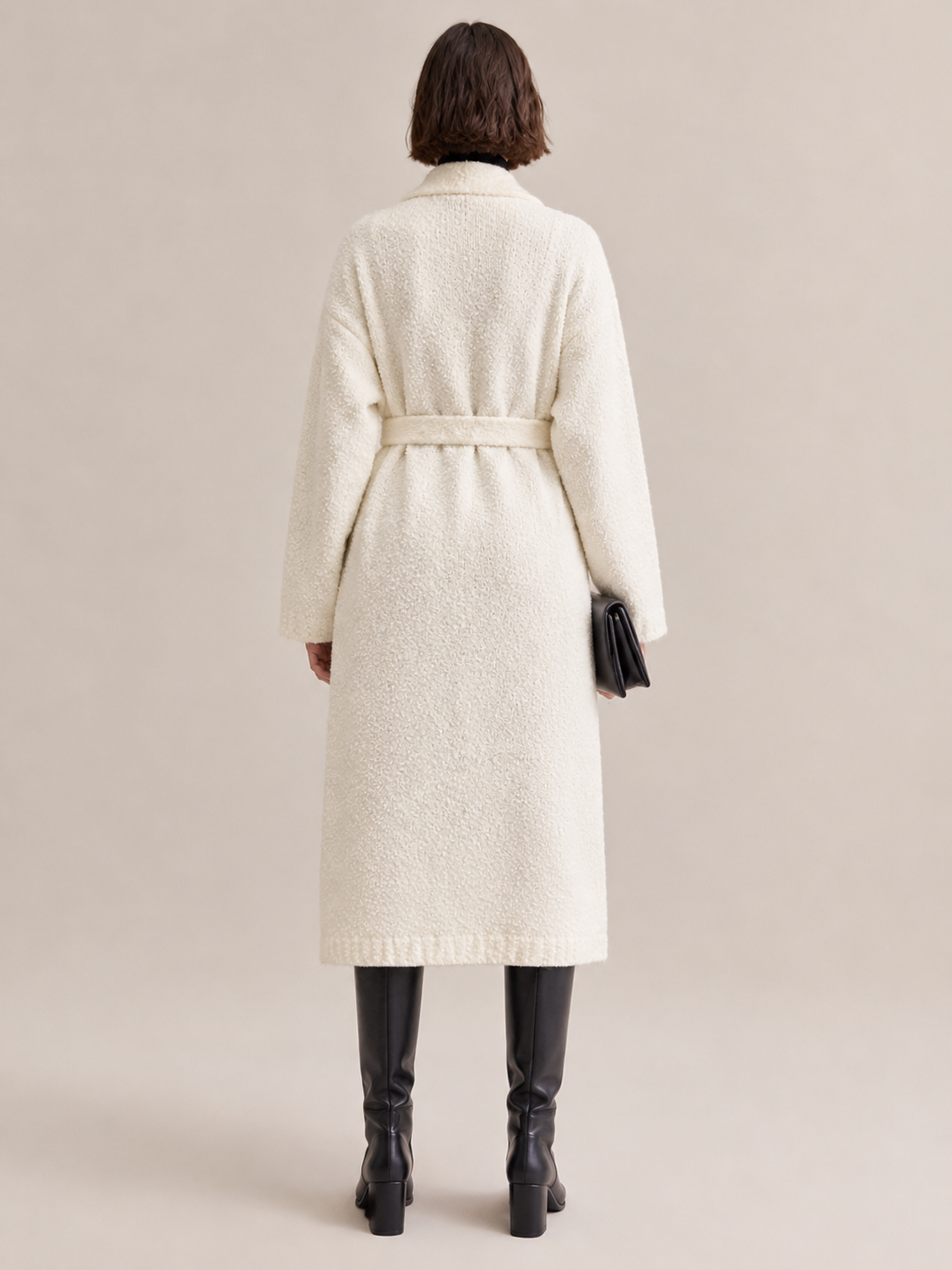 Women's Wool Blend Boucle Long Knit Coat Cardigan
