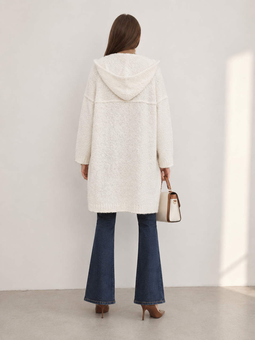Women's Wool Blend Boucle Hooded Long Cardigan Coat