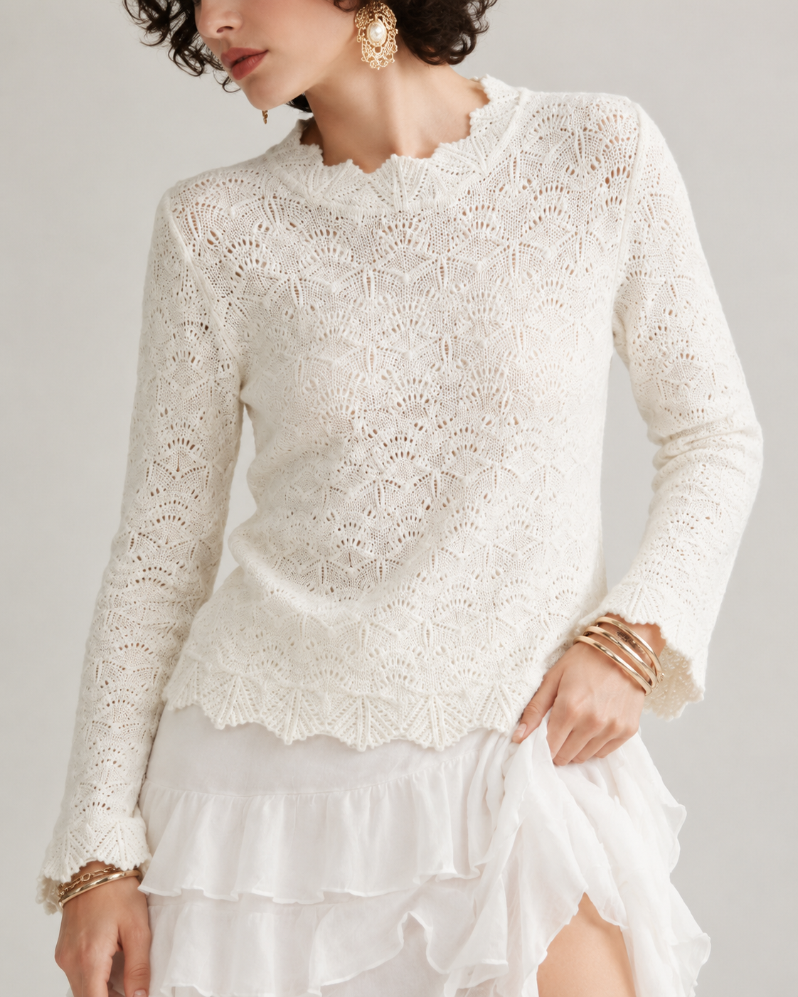 Women's French Vintage Crochet Knit Top
