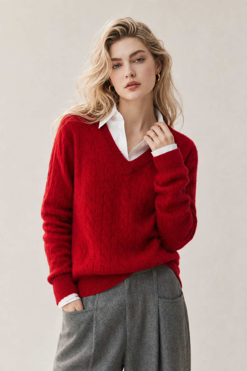 Women's Cashmere Blend Cable Knit Sweater