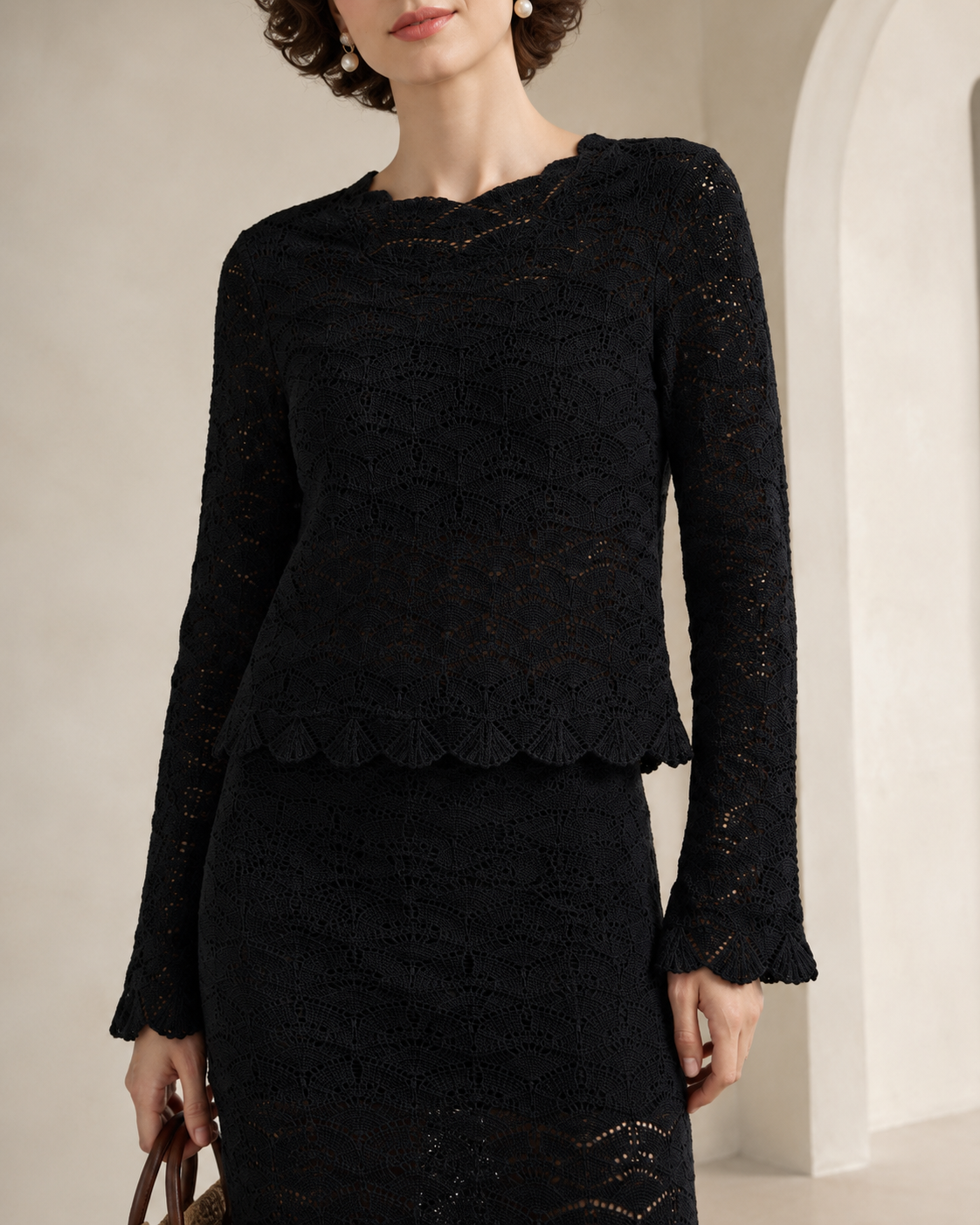 Women's French Vintage Crochet Knit Top