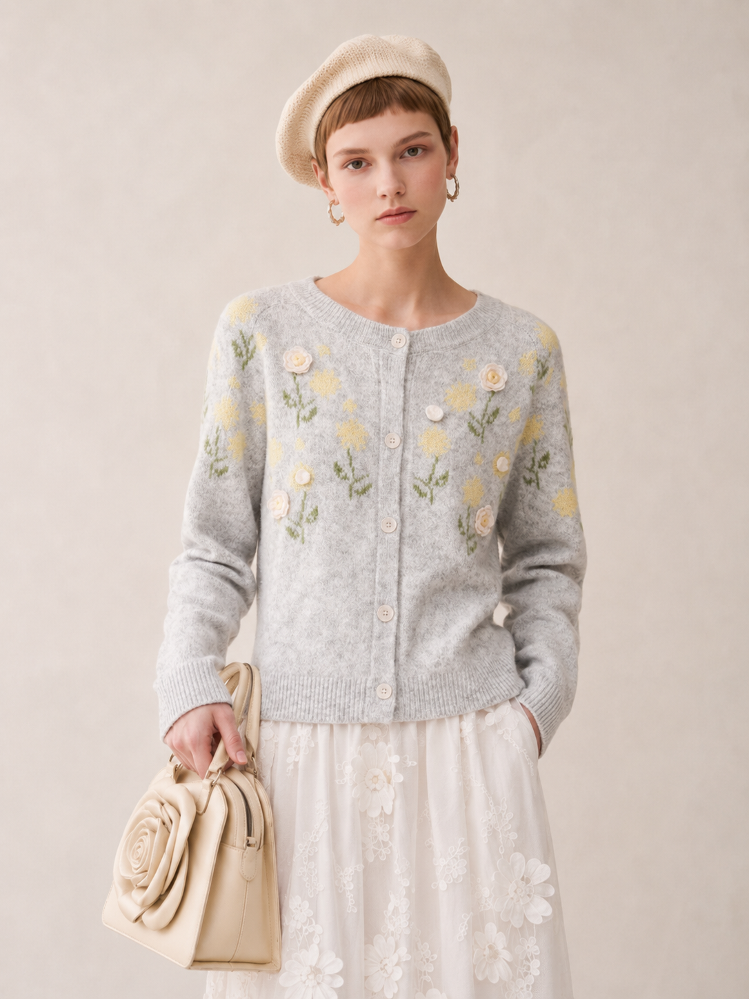 Women’s Floral Knit Cardigan Sweater