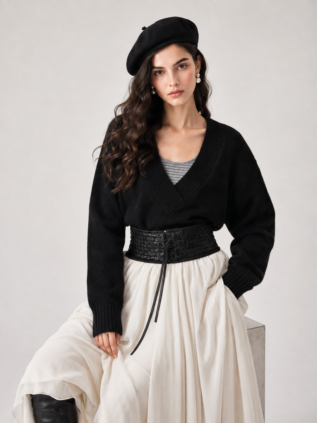 Women’s Faux Layered V Neck Vest Sweater Loose Relaxed Mohair Knit Pullover