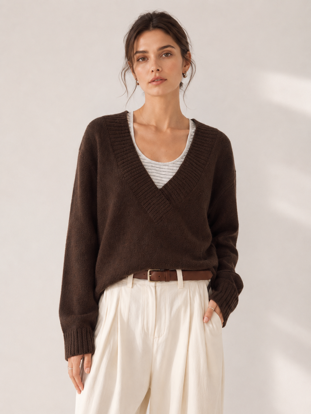 Women’s Faux Layered V Neck Vest Sweater Loose Relaxed Mohair Knit Pullover
