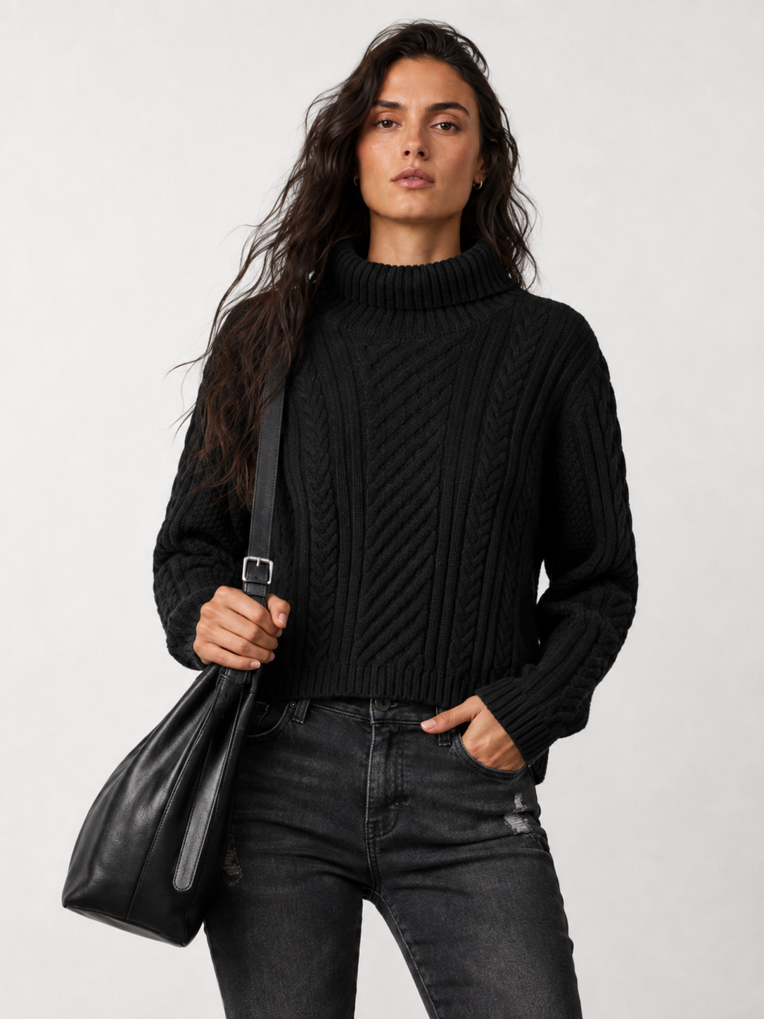 Women’s Thick Wool Blend Cable Knit Turtleneck Sweater