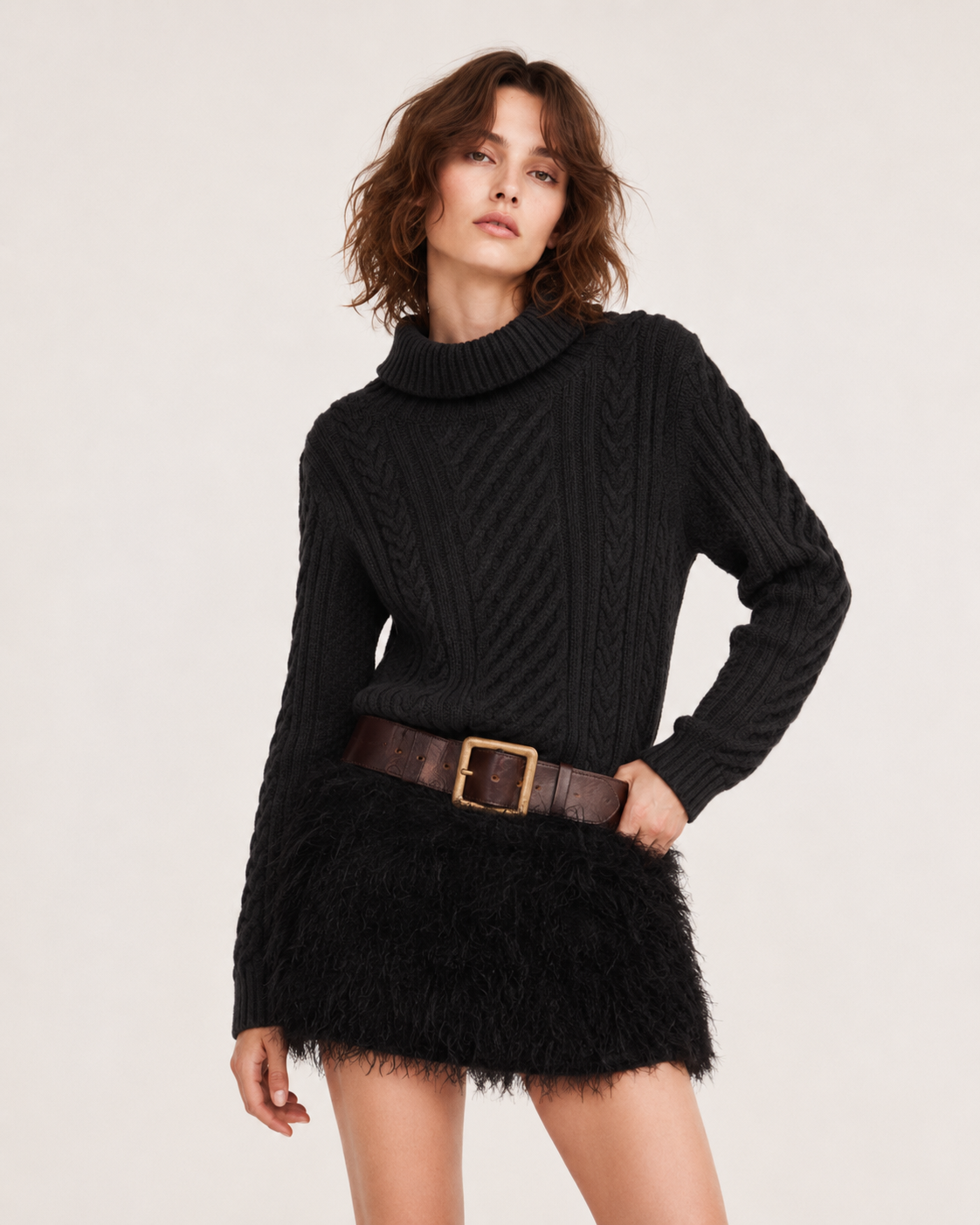 Women’s Thick Wool Blend Cable Knit Turtleneck Sweater