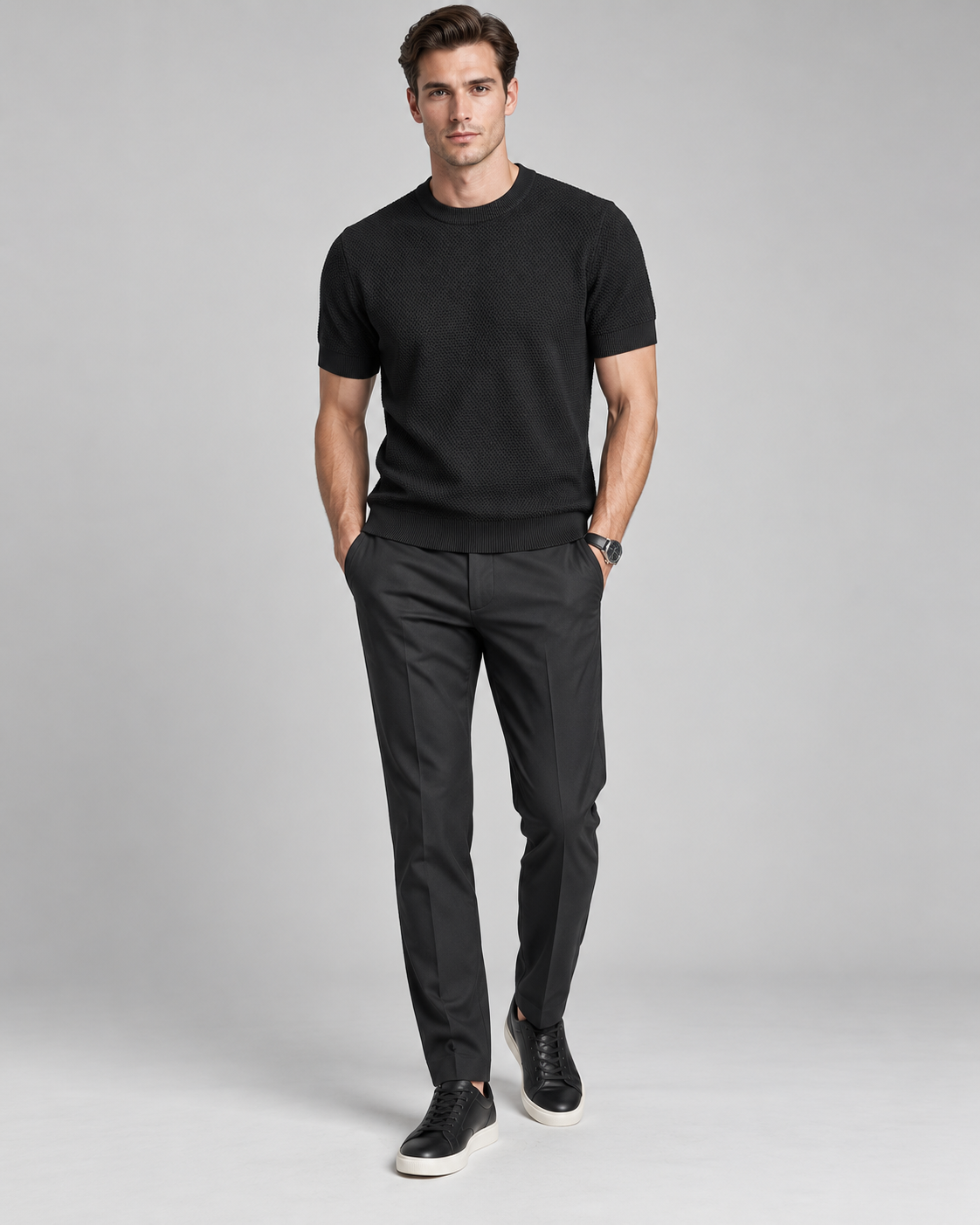 Men’s Old-Money Style Cool-Touch Honeycomb Knit T-Shirt