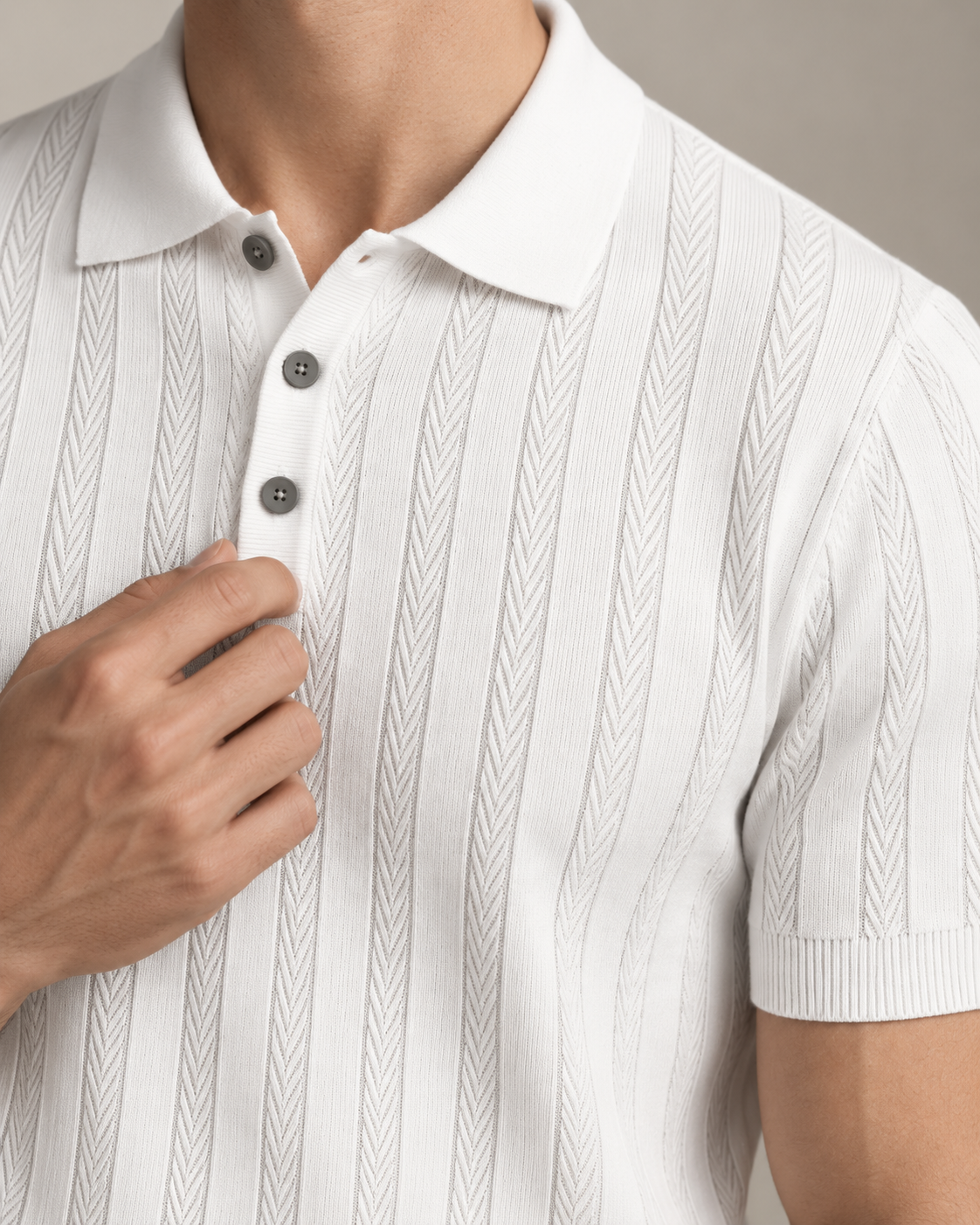 Men’s Old-Money Style Cool-Touch Wheat Cable-Knit Polo