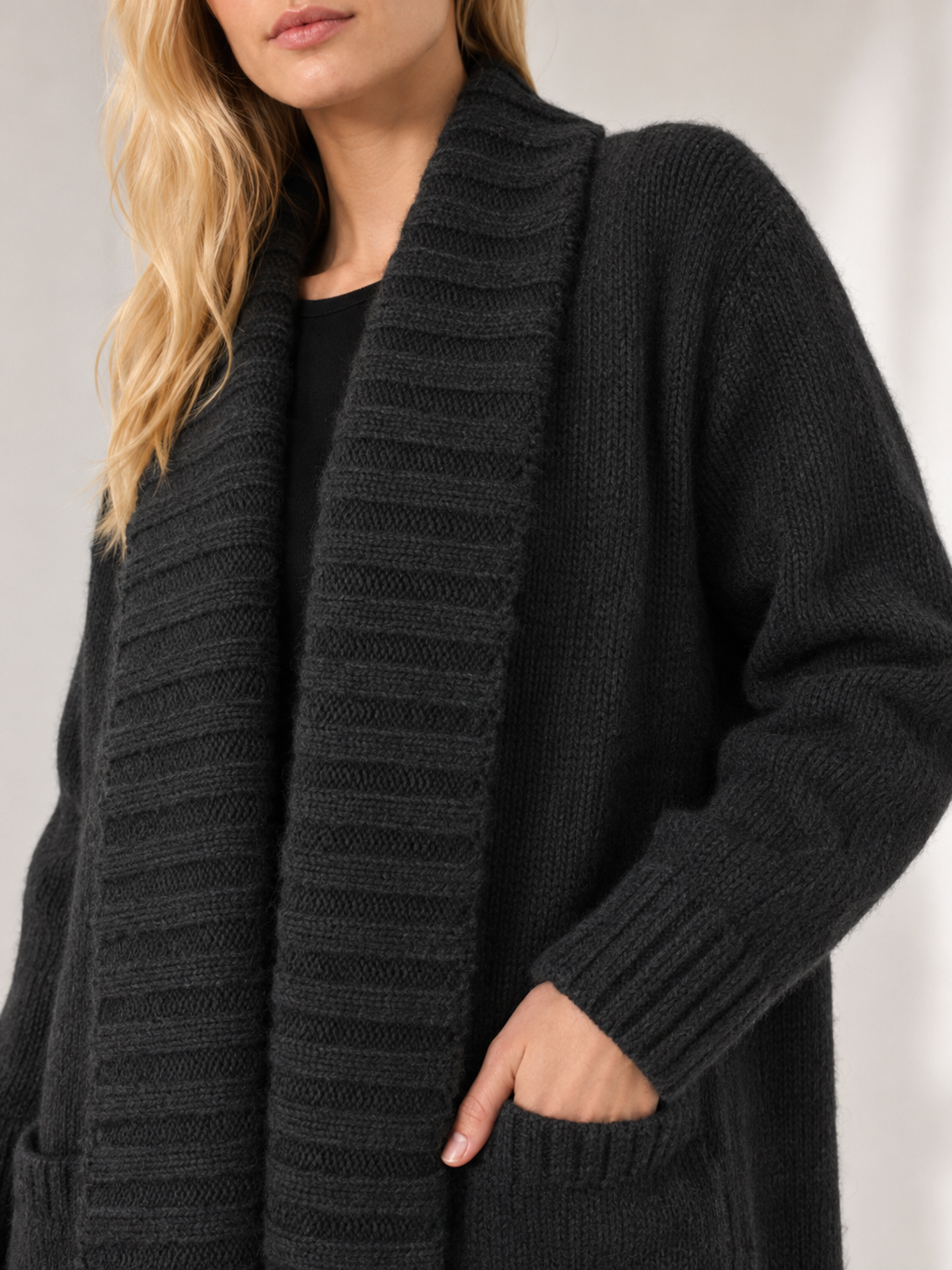 Women's Wool Blend Long Ribbed Knit Cardigan Sweater