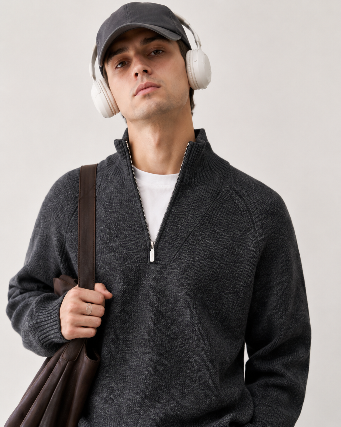 Unisex Wool Blend Half-Zip Stand Collar Sweater