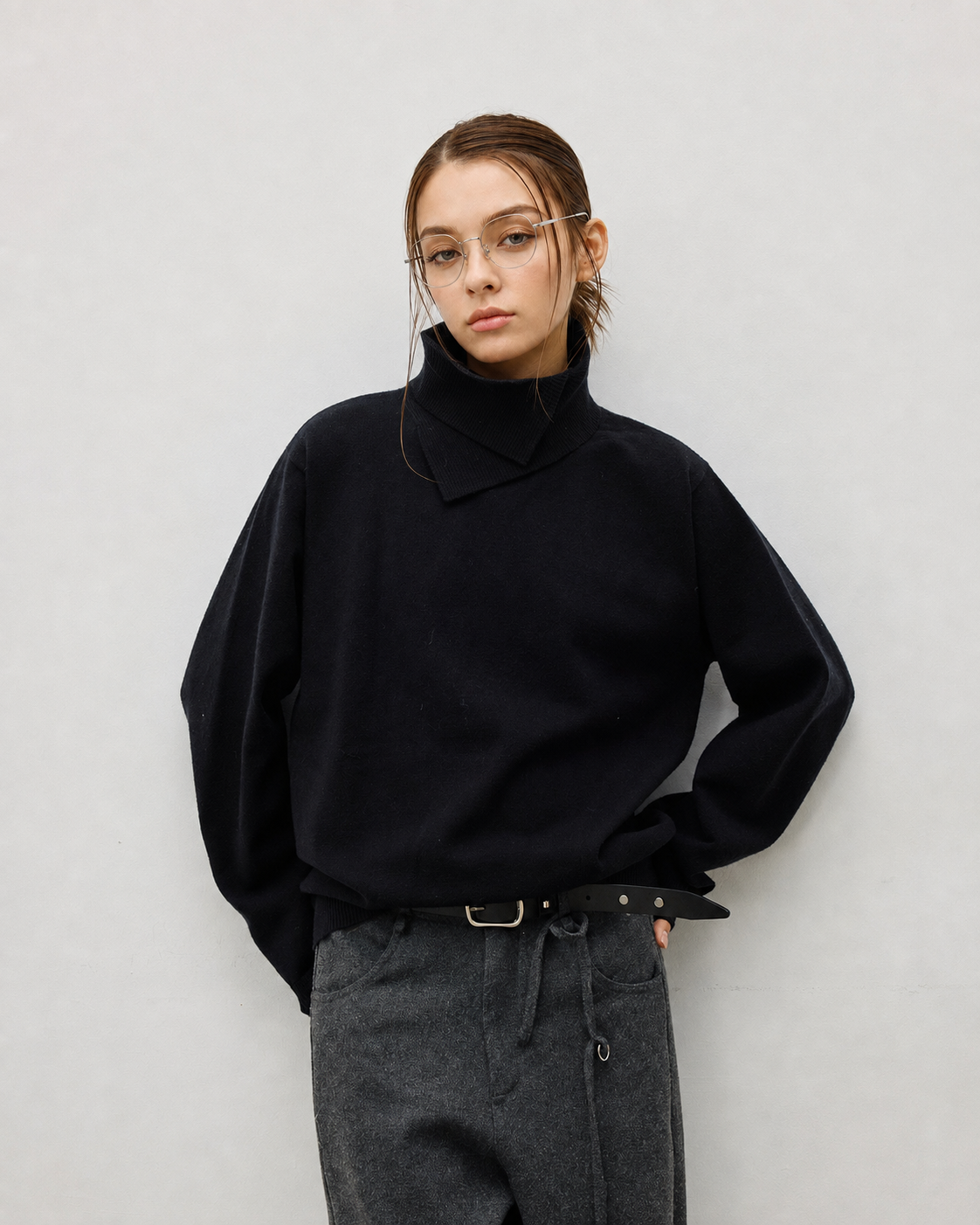 Unisex Wool Blend Stand Collar Knit Sweater