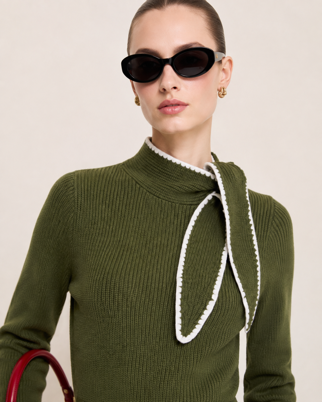Women’s French Style High Neck Bow Knit Top