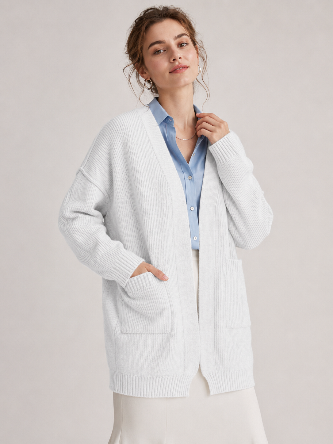 Women's Soft Fuzzy Knit V Neck Open Front Cardigan Sweater Waffle Knitwear