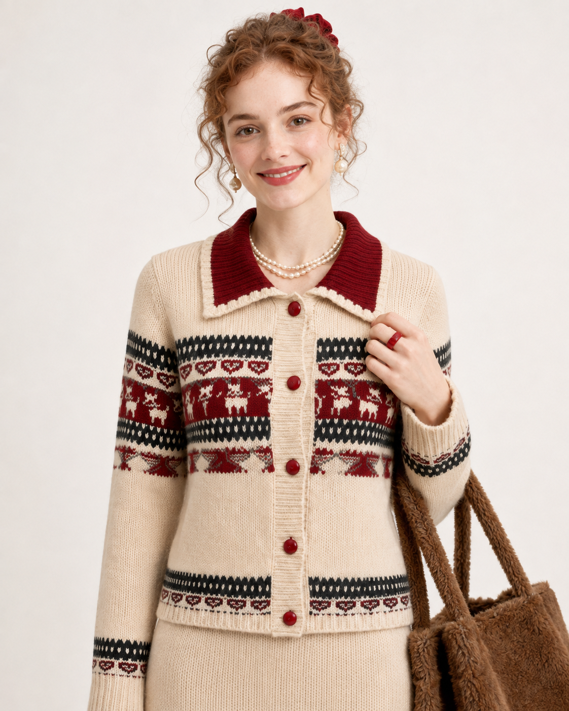Women’s Fair Isle Knit Cardigan & Skirt Set