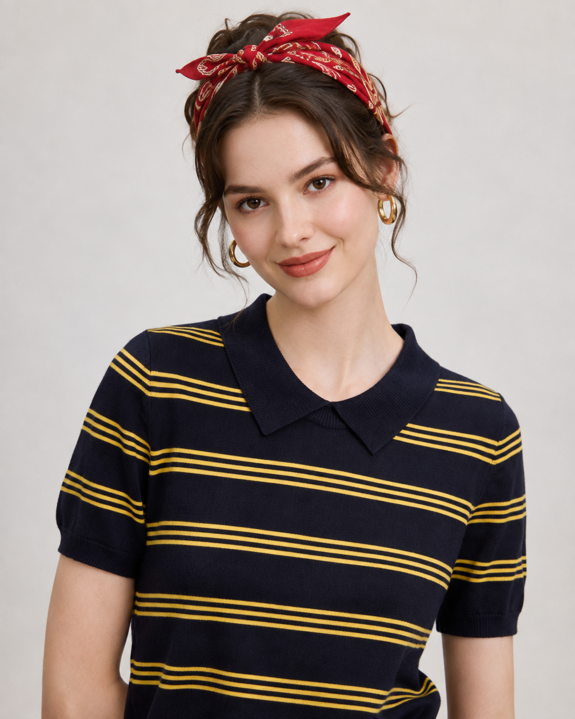 Women’s Striped Polo Knit Top