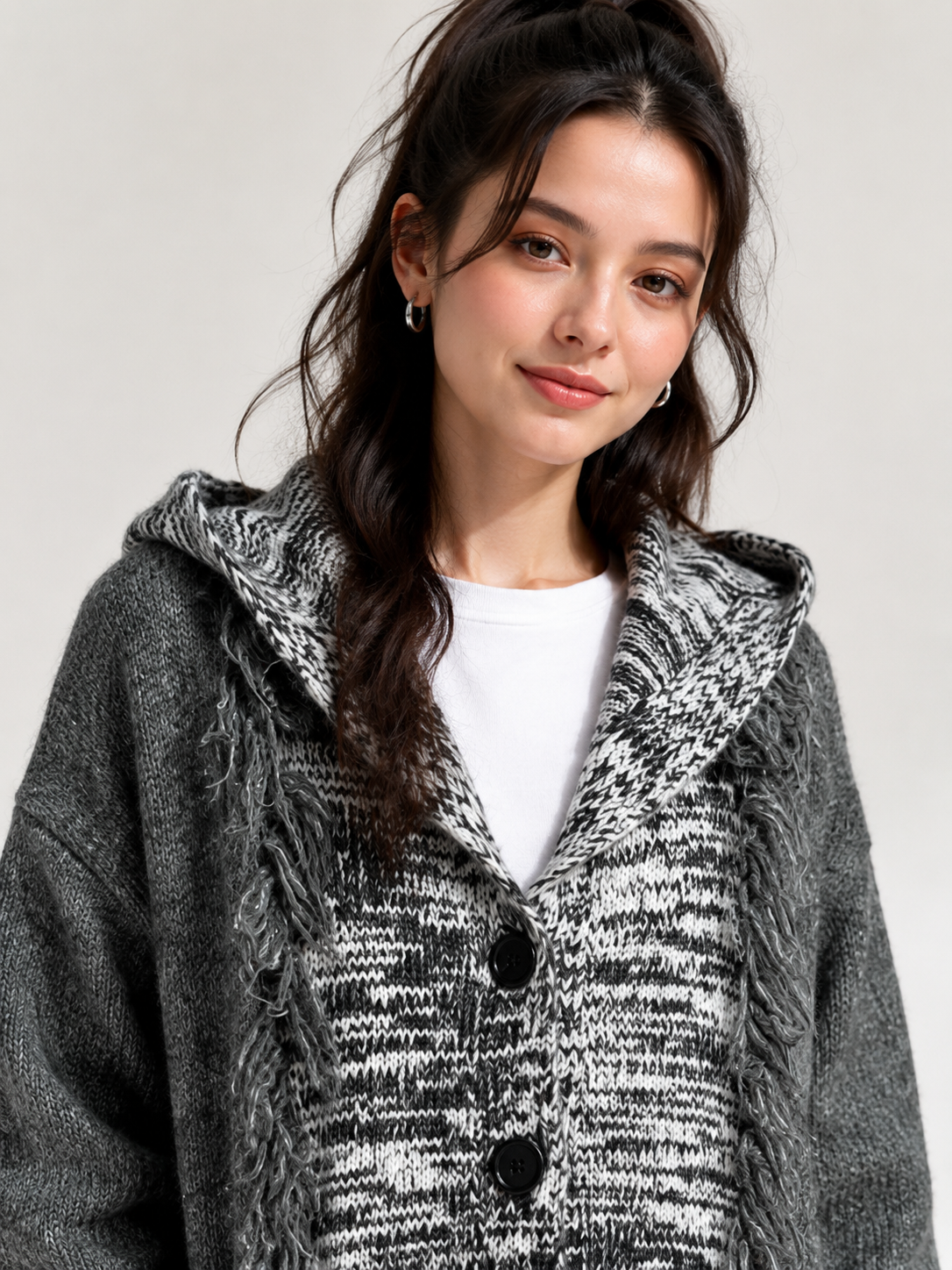 Women's Wool Blend Chunky Knit Hooded Long Cardigan Sweater