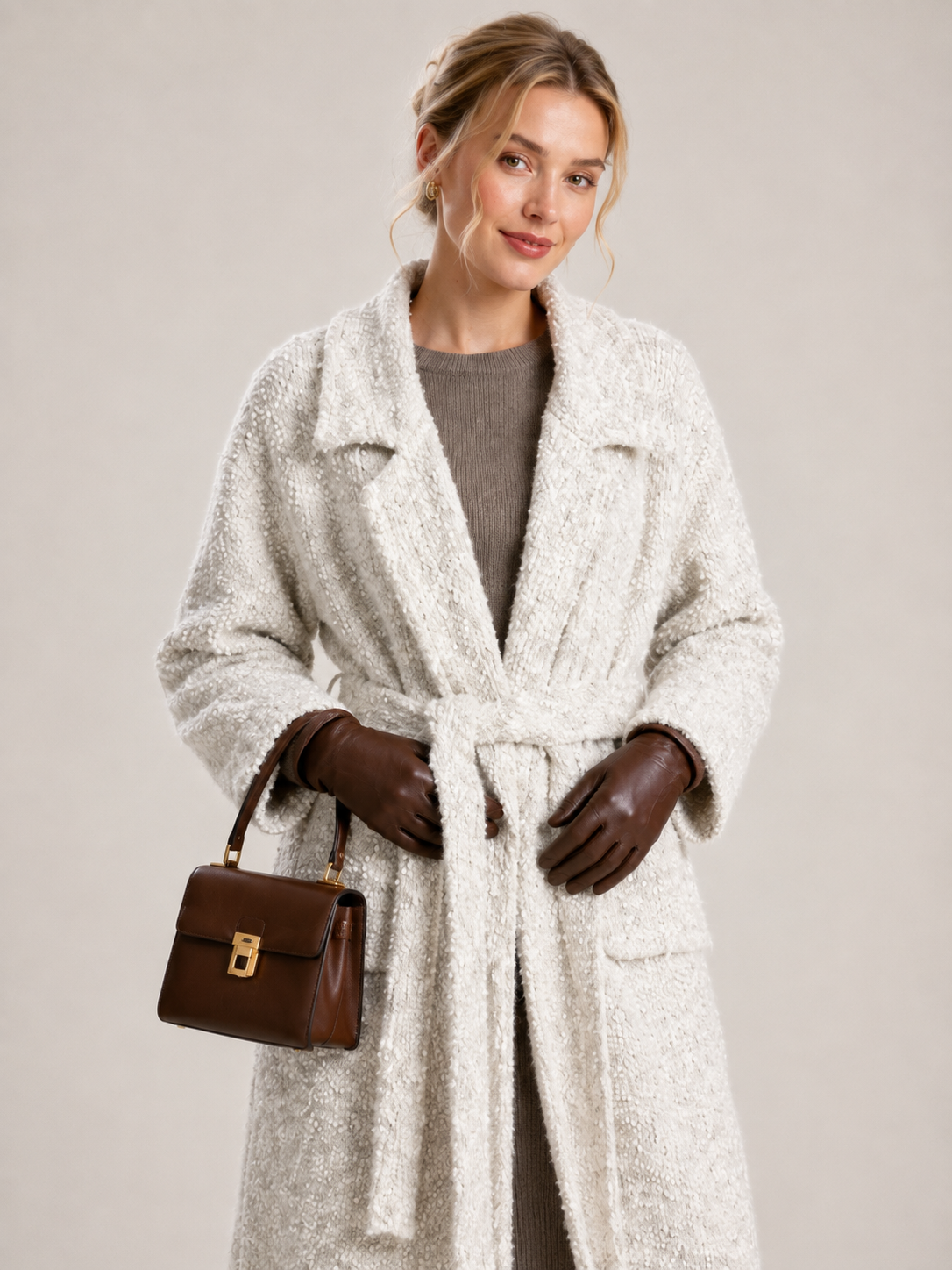 Women's Wool Blend Boucle Long Knit Coat Cardigan