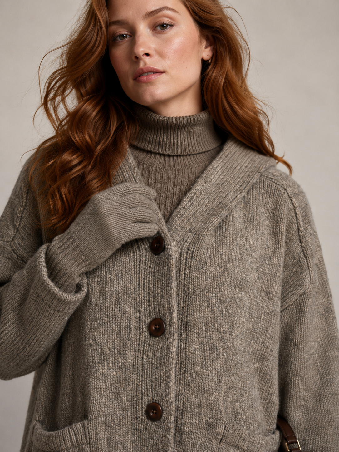 Women's Wool Blend Hooded Long Cardigan Coat with Wooden Buttons