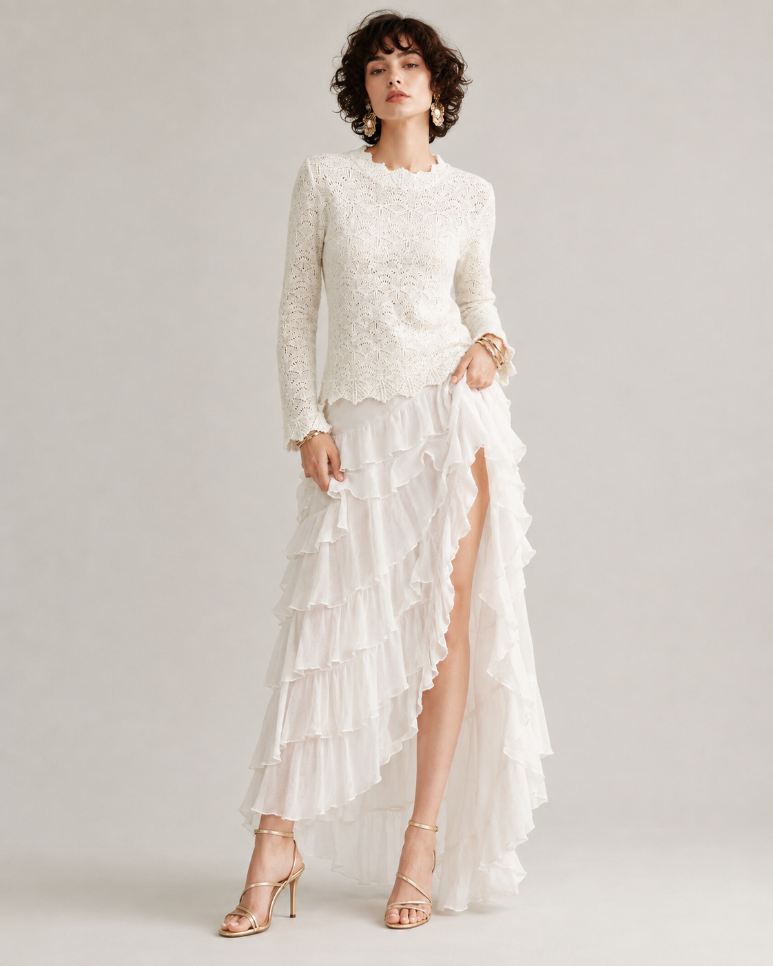 Women's French Vintage Crochet Knit Top