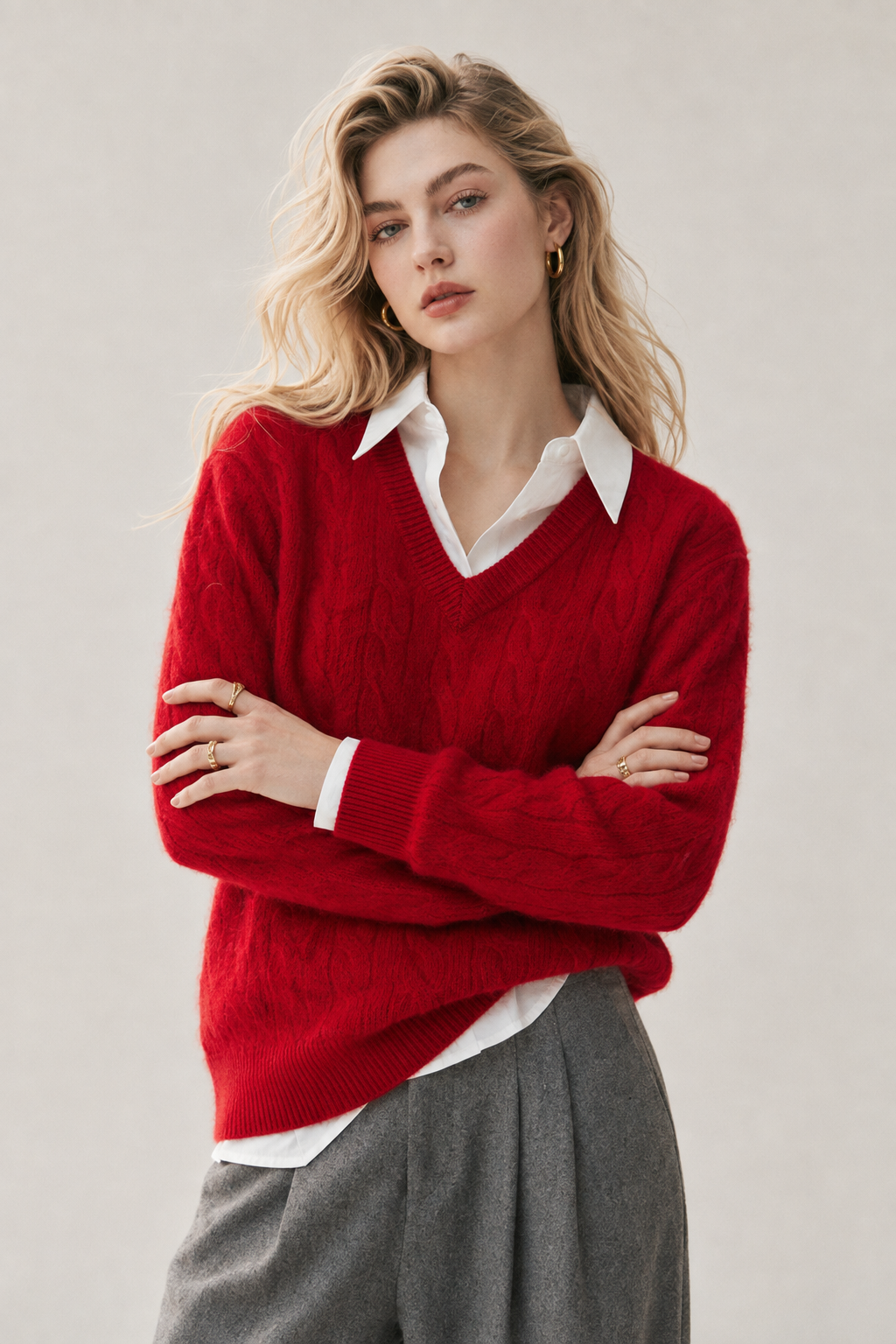 Women's Cashmere Blend Cable Knit Sweater