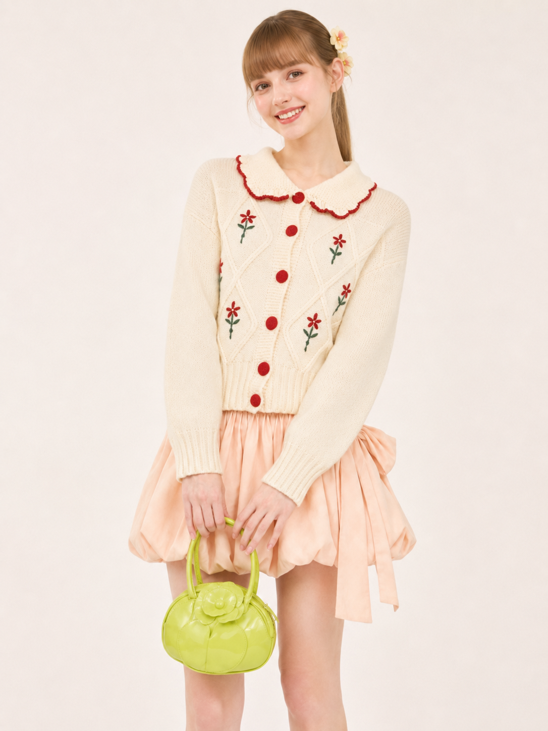 Women’s Jacquard Knit Cardigan Vintage Doll Collar Sweater