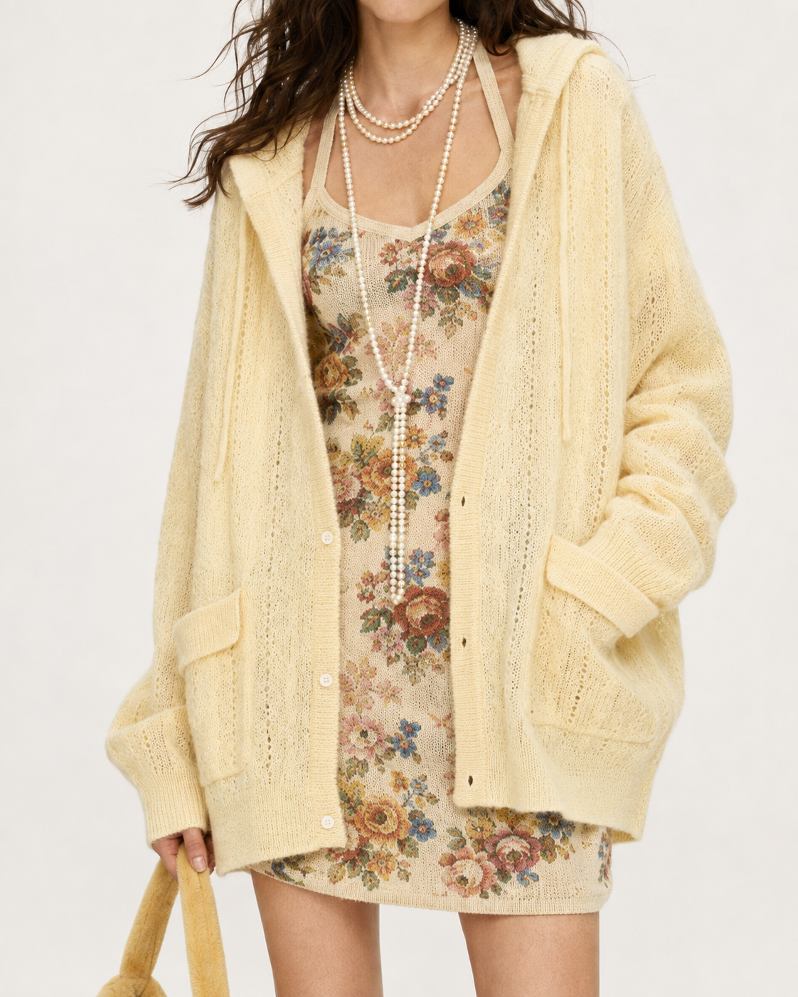 Baby Mohair Wool Blend Hoodie Sweater Cable Knit Cardigan