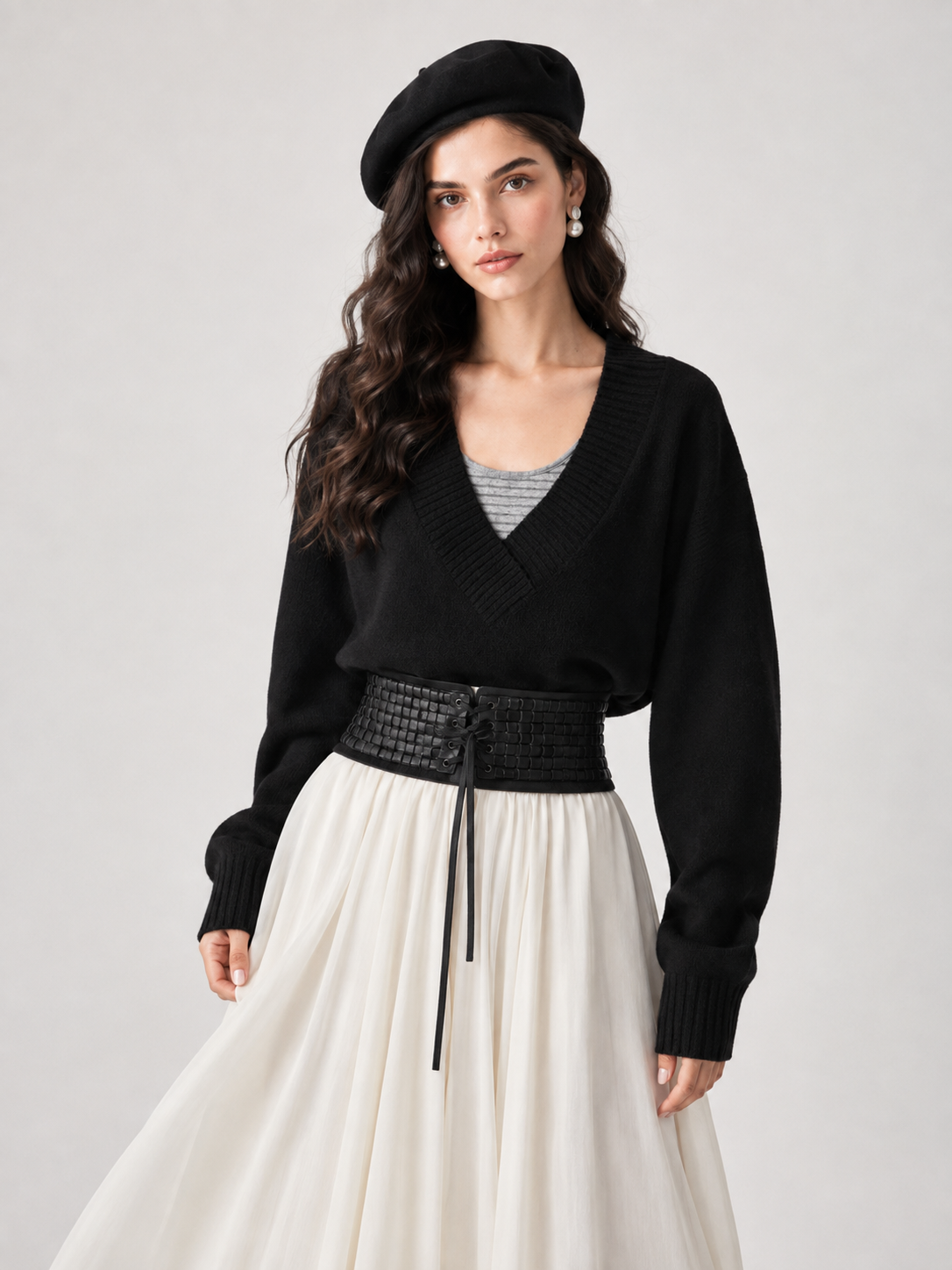 Women’s Faux Layered V Neck Vest Sweater Loose Relaxed Mohair Knit Pullover