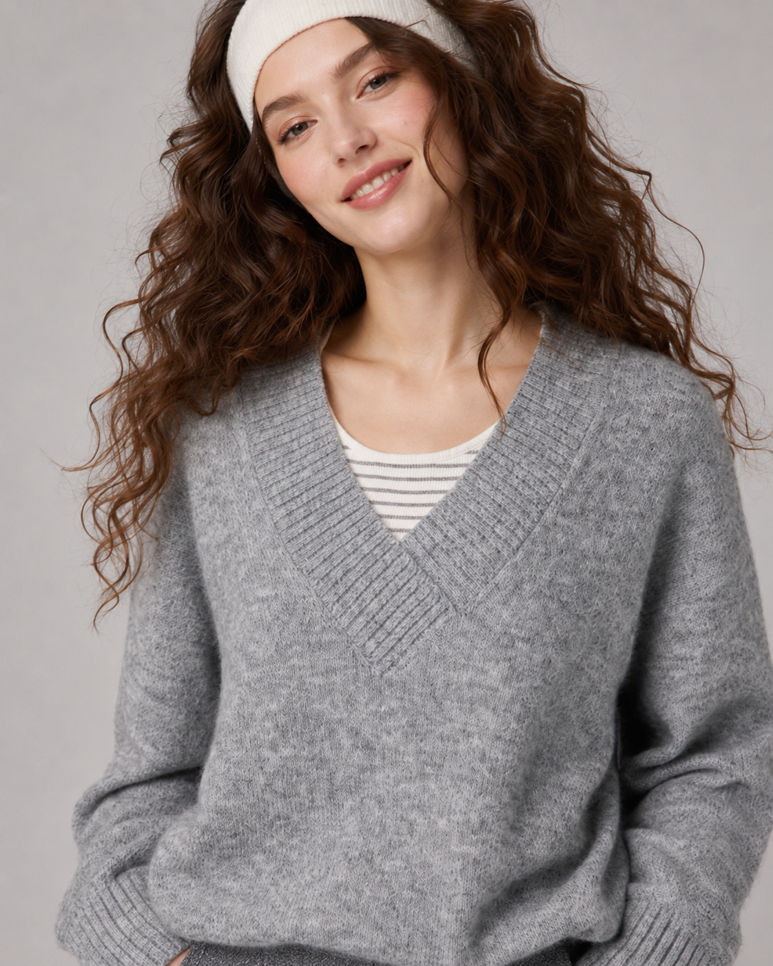 Women’s Faux Layered V Neck Vest Sweater Loose Relaxed Mohair Knit Pullover