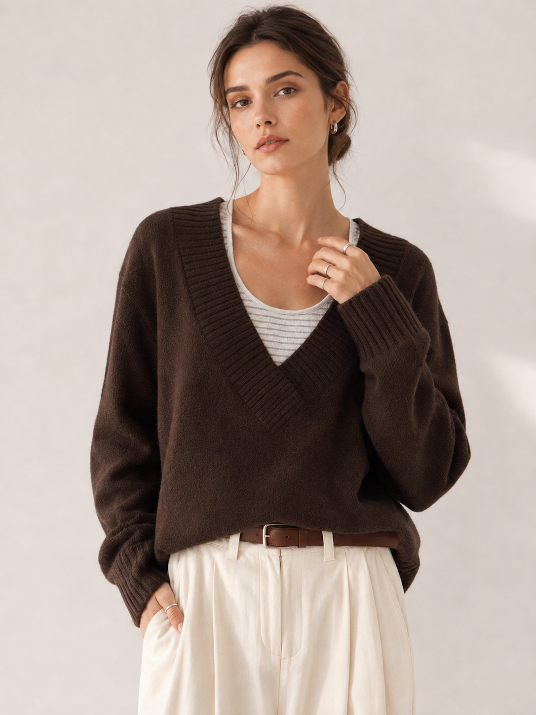Women’s Faux Layered V Neck Vest Sweater Loose Relaxed Mohair Knit Pullover