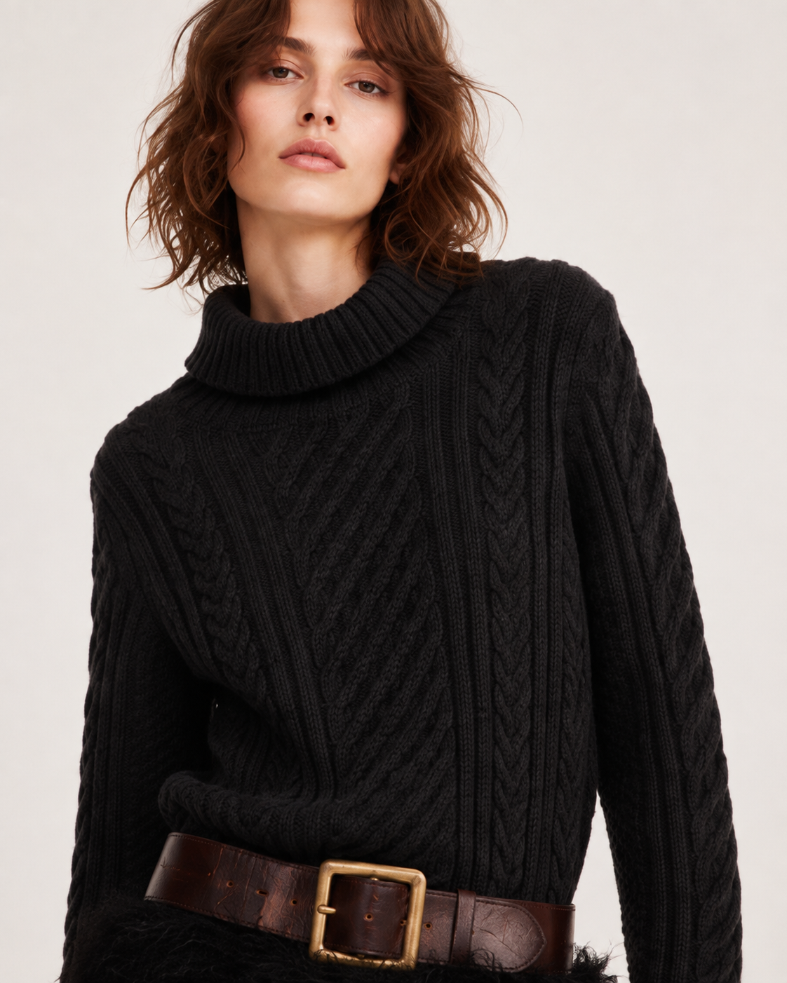 Women’s Thick Wool Blend Cable Knit Turtleneck Sweater