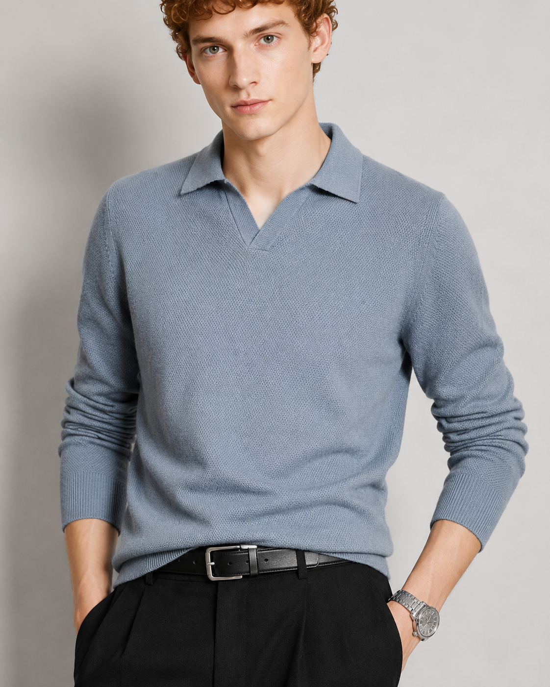 Men’s 100% Cashmere Polo Knit Sweater