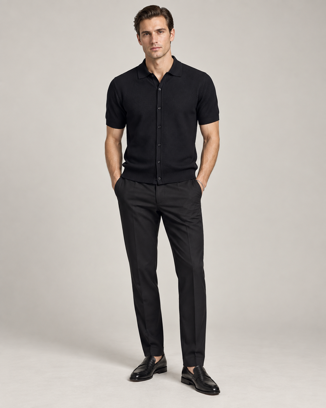 Men’s Old-Money Style Cool-Touch Diamond Knit Polo Shirt