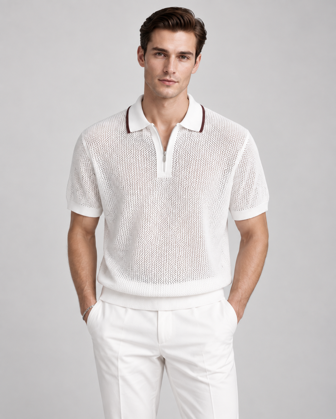Men’s Old-Money Style Cool-Touch Mesh Polo Knit Shirt